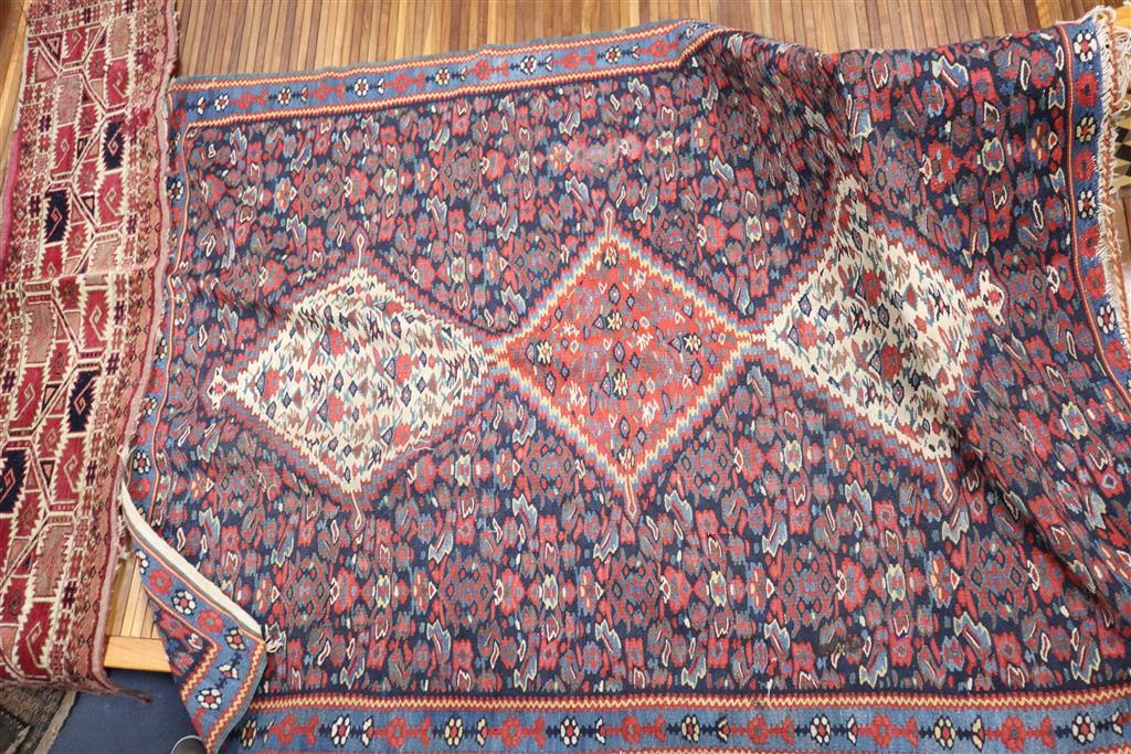 A Senneh Kelim rug, 150 x 114cm and seven rug fragments
